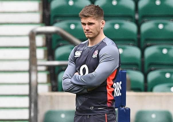 England's Owen Farrell played a limited part in training due to a leg knock. Picture: Justin Tallis/AFP/Getty Images