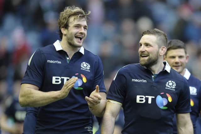 Richie Gray and John Barclay are part of a Scotland pack which must shackle England's powerful set-plays. Picture: Neil Hanna