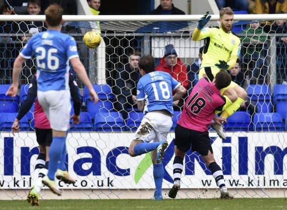 11/03/17 LADBROKES PREMIERSHIP
 ST JOHNSTONE V DUNDEE
 MCDIARMID PARK - PERTH
 St Johnstone's Paul Paton puts the home side in front.