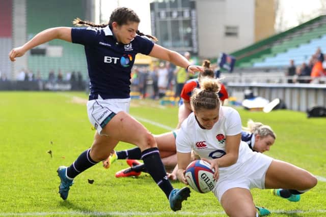 Kay Wilson of England goes over to score. Picture: Warren Little/Getty Images