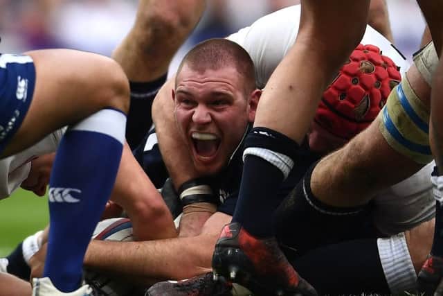 Gordon Reid yells in triumph after scoring Scotlands first try. Picture: Getty.