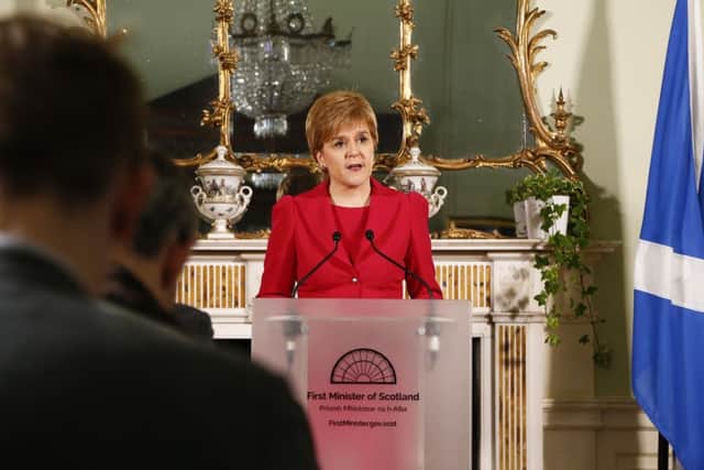 First Minister Nicola Sturgeon announces indyref2 at Bute House. Picture: Contributed
