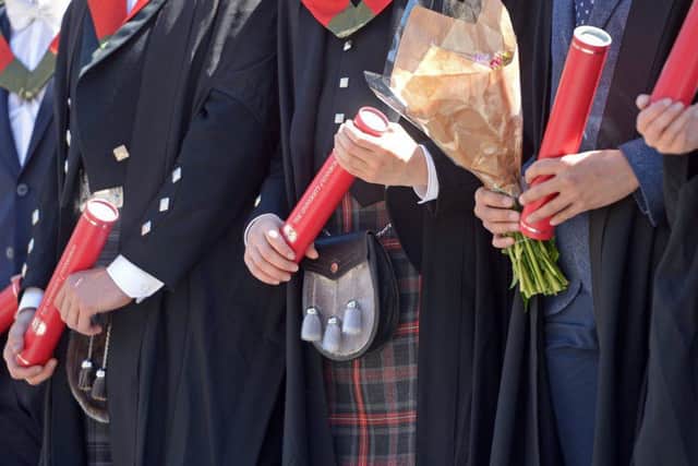 Kilts are a popular choice for graduation ceremonies. Picture: Neil Hanna