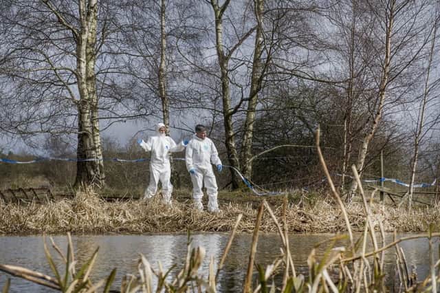 Police forensic officers begin the search of the Monkland canal near Coatbridge, 60 years after Moira Anderson went missing. Picture: John Devlin/TSPL