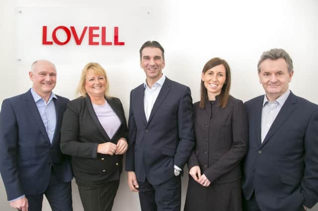 Stephen Profili, centre, joins Lovell's leadership team in Scotland, from left: regional commercial director Scott Mercer, regional sales director Helen Dow, regional partnerships director Sarah Freel and regional operations director Adam Forrest. Picture: Contributed