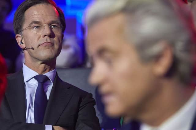 Mark Rutte, left, saw off a challenge from Geert Wilders. Picture: Phil Nijhuis HH POOL via AP