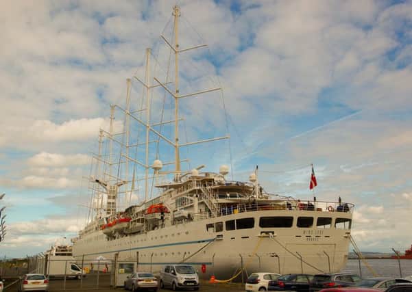 The cruise liner Wind Surf, one of the largest sailing cruise ships in the world, berthed in Leith Docks last year.