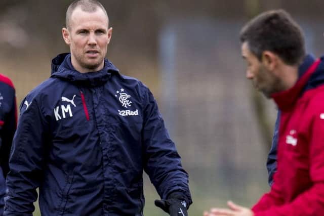 New Rangers manager Pedro Caixinha issues instructions to Kenny Miller (left). Picture: SNS