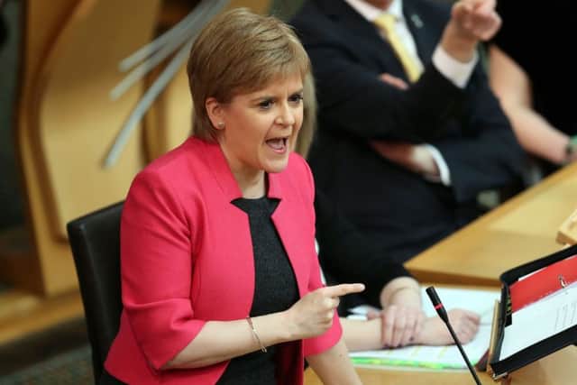First Minister Nicola Sturgeon during First Minister's Questions today. Picture: PA