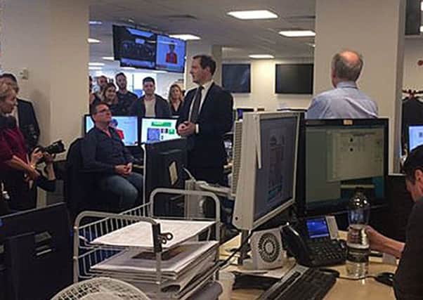 A mobile phone snap of Osborne addressing the staff of the Evening Standard. Photograph: PA