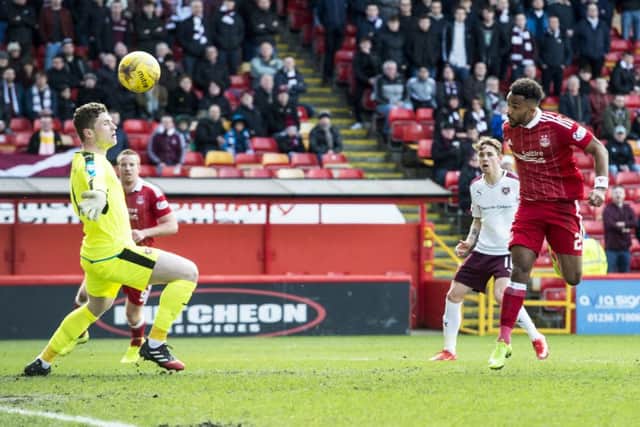 Shay Logan opens the scoring at Pittodrie as Aberdeen as ease to victory. Picture: SNS/