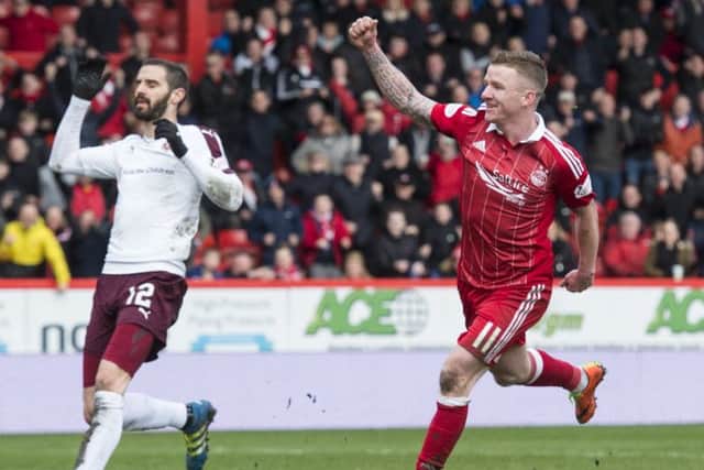 18/03/17 LADBROKES PREMIERSHIP
 ABERDEEN V HEARTS
 PITTODRIE - ABERDEEN
 Aberdeen's Jonny Hayes celebrates his goal