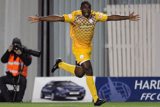Kudus Oyenuga celebrates scoring the winner for Morton. Picture Michael Gillen