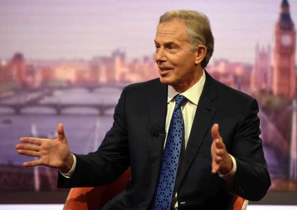 Former prime Minister Tony Blair as he appears on the BBC1 The Andrew Marr Show. Picture; PA