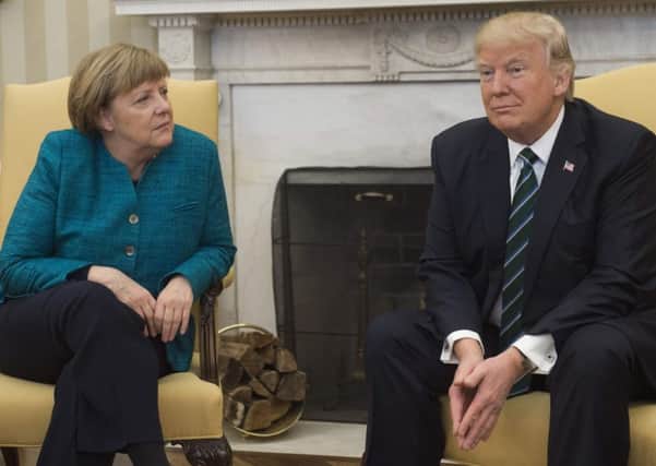 US president Donald Trump meets German chancellor Angela Merkel at the White House. Picture: Saul Loeb/AFP/Getty Images