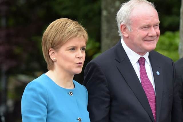 (From the left) Nicola Sturgeon with Martin McGuinness during the British-Irish Council Summit meeting in June 2016. Picture: Jane Barlow/PA Wire