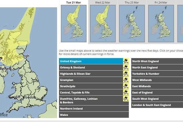 The ice and snow warning covers most of Scotland tonight. Picture: Met Office