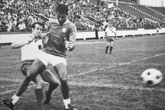 Former Airdrie and Third Lanark winger Ralph McPate in action for Canada against Bermuda.