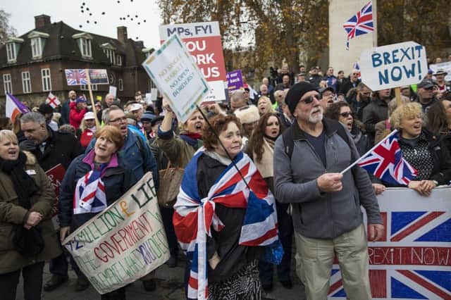 Pro-Brexit demonstrators gather outside the Houses of Parliament in November last year. Picture: Jack Taylor/Getty Images