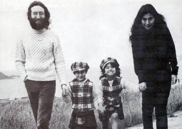 John Lennon and Yoko Ono, with their children, Julian, left, and Kyoko, on holiday at Durness, in Sutherland, in 1969. PIC: PA.