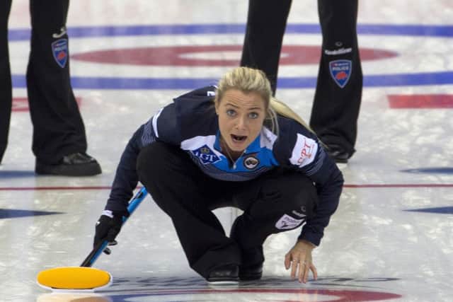 Scotland's Anna Sloan shouts instructions during the win over Switzerland at the World Curling Championship in Beijing. Picture: Ng Han Guan/AP