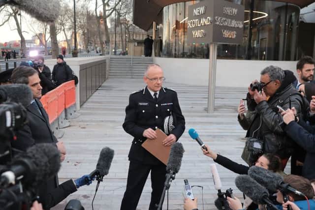 Assistant Commissioner, Mark Rowley of the Metropolitan Police makes a statement outside of New Scotland Yard. Picture: Getty