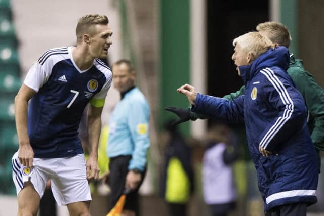 Scotland manager Gordon Strachan issues instructions to captain Darren Fletcher. Picture: Alan Harvey/SNS