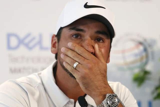An emotional Jason Day explains his reason for pulling out of the WGC-Dell Technologies Match Play in Texas. Picture: Getty Images
