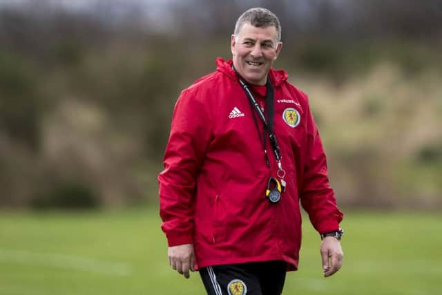 Scotland assistant manager Mark McGhee enjoys training with the squad at Mar Hall. Picture: Alan Harvey/SNS