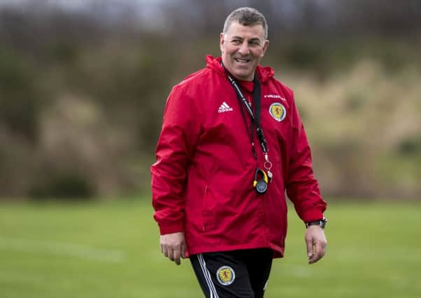 Scotland assistant manager Mark McGhee enjoys training with the squad at Mar Hall. Picture: Alan Harvey/SNS