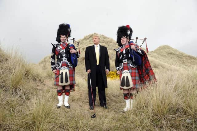 Donald Trump visits the site of the Trump golfcourse at Balmedie, Aberdeenshire. Picture: Greg Macvean/TSPL
