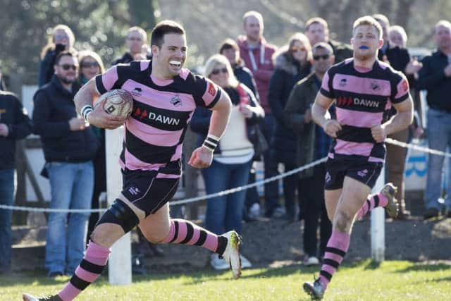 Ayrs Grant Anderson scores his sides second try. Picture: Bill Murray/SRU/SNS