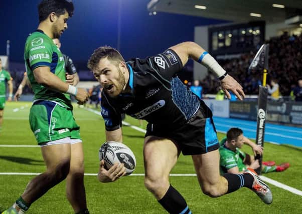 Sean Lamont scores a late try to secure the win and a bonus point after a second-half resurgence by Glasgow. Picture: Paul Devlin/SNS