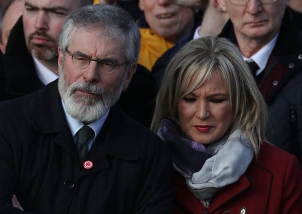Sinn Feins President Gerry Adams and Northern Ireland leader Michelle ONeill. Picture: Getty Images