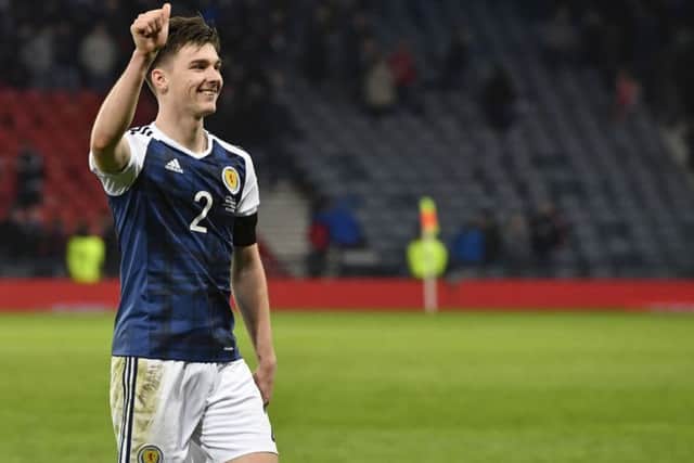 Scotland's Kieran Tierney celebrates at full time. Picture: SNS
