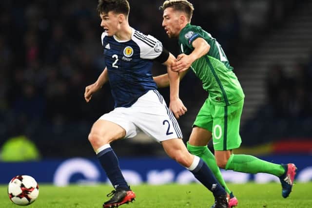 Kieran Tierney played a starring role in the 1-0 win over Slovenia. Picture: SNS.