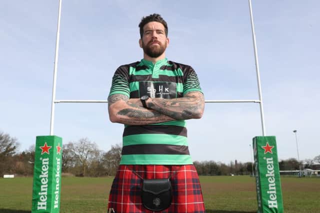 Jim Hamilton poses in a kilt during the Heineken Presents Take the Hit with School of Hard Knocks event at Richmond Park, London. The Coventry-raised lock, who credits rugby with making him a better human being, is relishing Saracens cup quarter-final with Glasgow on Sunday.