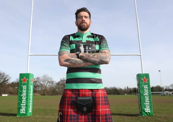 Jim Hamilton poses in a kilt during the Heineken Presents Take the Hit with School of Hard Knocks event at Richmond Park, London. The Coventry-raised lock, who credits rugby with making him a better human being, is relishing Saracens cup quarter-final with Glasgow on Sunday.