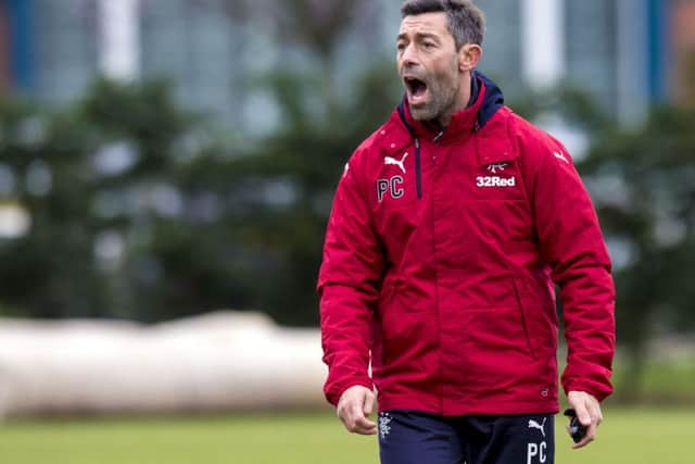 Rangers manager Pedro Caixinha barks out instructions as he takes training. Picture: SNS Group