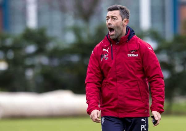 Rangers manager Pedro Caixinha barks out instructions as he takes training. Picture: SNS Group