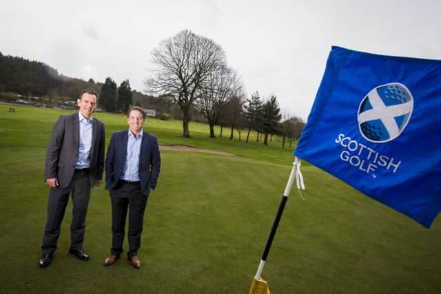 Blane Dodds, CEO Scottish Golf, and former European Tour winner Stephen McAllister at Haggs Castle Golf Club.
Picture: Craig Watson