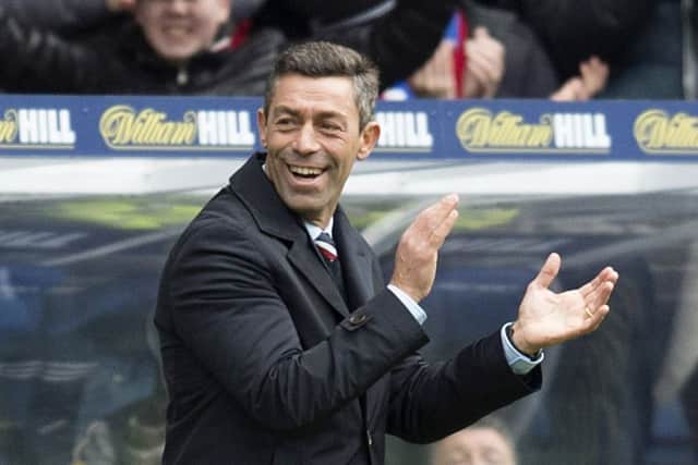 New Rangers manager Pedro Caixinha celebrates his side scoring in their 4-0 win over Hamilton. Picture: SNS