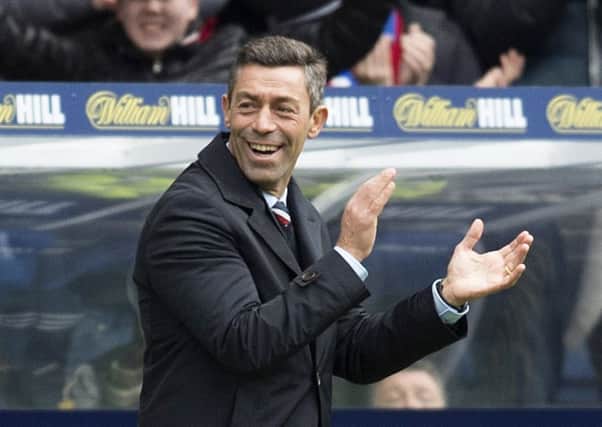 New Rangers manager Pedro Caixinha celebrates his side scoring in their 4-0 win over Hamilton. Picture: SNS