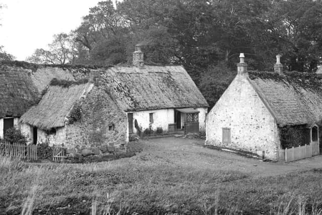 Traditional thatched roofed cottages at Swantson village, near Edinburgh, in 1963. The buildings were later restored. Picture: TSPL