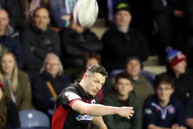 Edinburgh's Jason Tovey converts his side's first try. Picture: Jane Barlow/PA Wire