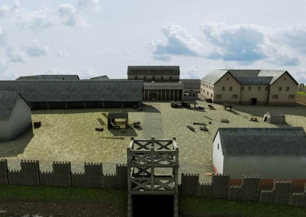 A virtual reconstruction of the Roman fort at Bar Hill, once part of the Antonine Wall defences, near the present day town of Kilsyth in North Lanarkshire. Image: Centre for Digital Documentation and Visualisation