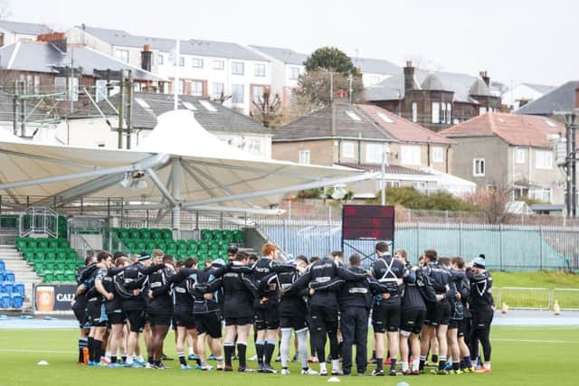 Glasgow Warriors close ranks during training at Scotstoun. Picture: Roddy Scott/SNS