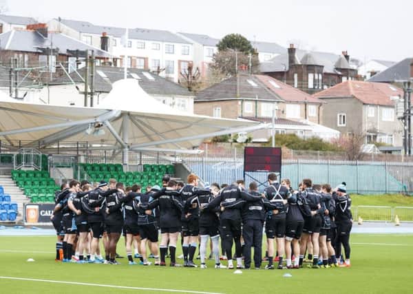 Glasgow Warriors close ranks during training at Scotstoun. Picture: Roddy Scott/SNS