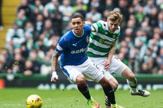 Rangers' James Tavernier and Celtic's Stuart Armstrong in action during the 1-1 draw at Ibrox in March. Picture: John Devlin