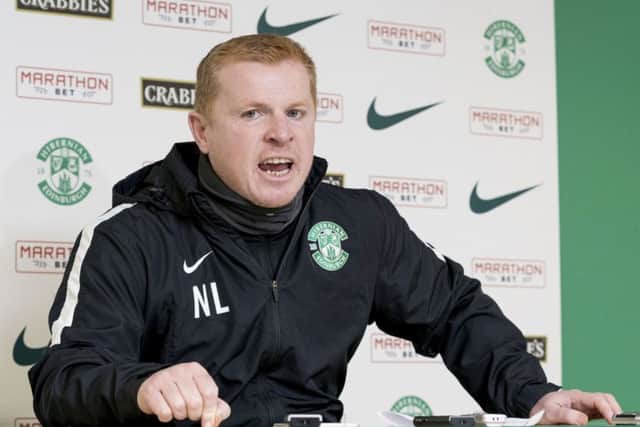 Hibernian manager Neil Lennon speaks to the press. Picture: Alan Rennie/SNS